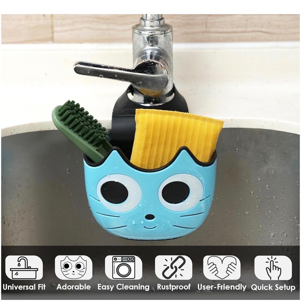 Juju Kitty Pink Sink Drain Basket Cat‎ Kitchen Sponge Holder Strainer Caddy - Picture 2 of 8